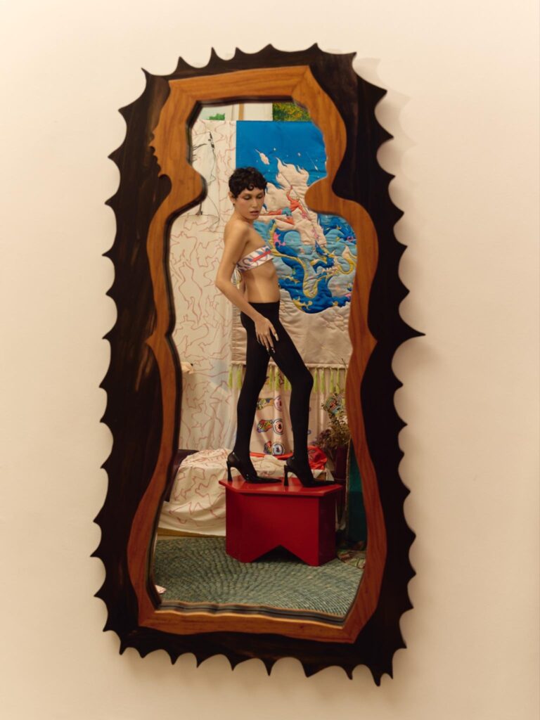 Full-length Hanging Mirror framed in carved Narra and Kamagong hardwood
