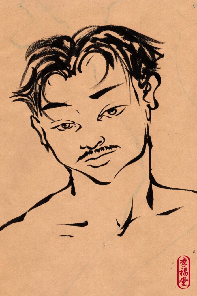 Postcard print, ink portrait, design 1