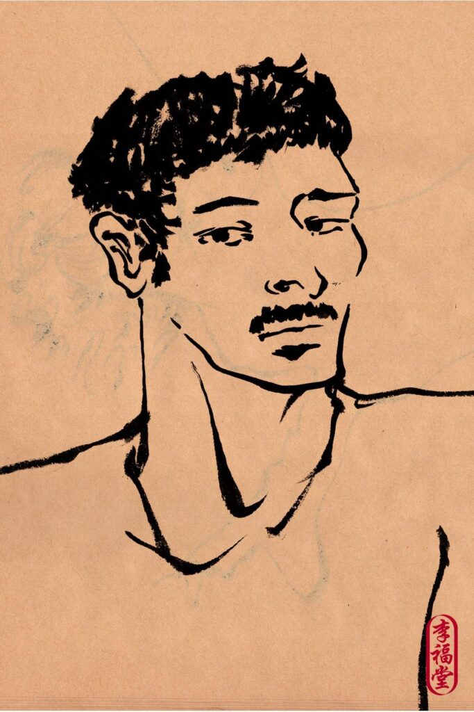 Postcard print, ink portrait, design 2