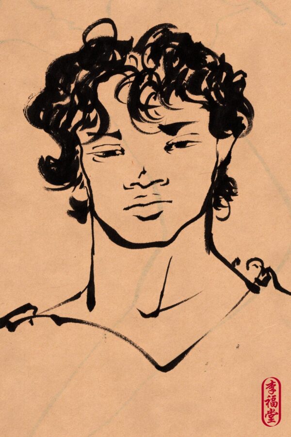 Postcard print, ink portrait, design 4