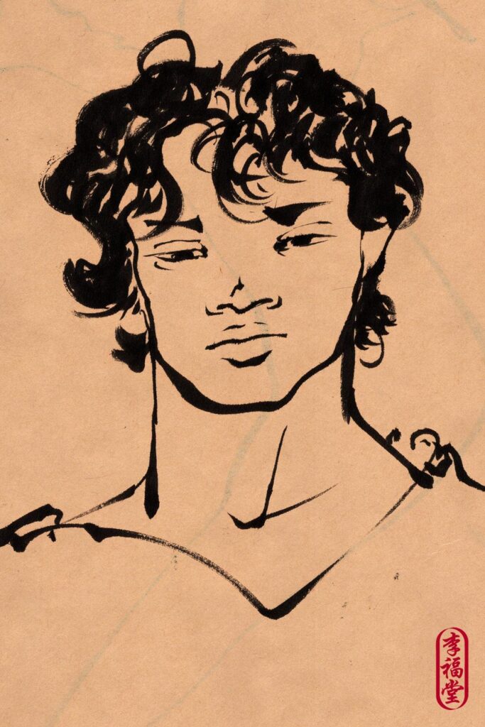 Postcard print, ink portrait, design 4