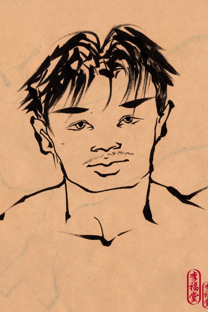 Postcard print, ink portrait, design 5