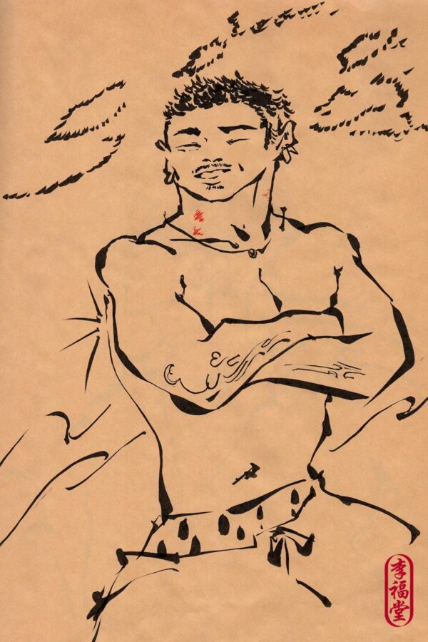 Postcard print, ink portrait, design 9