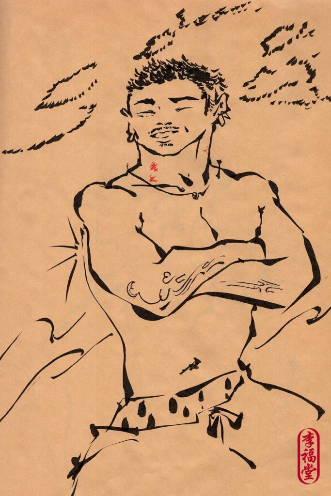 Postcard print, ink portrait, design 9