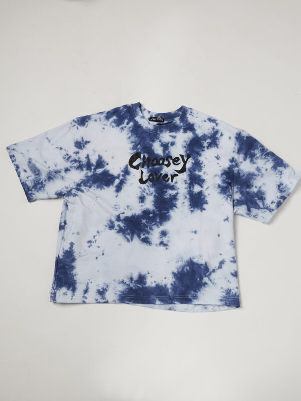 Choosey Lover Cropped Tee — Blue Tie Dye